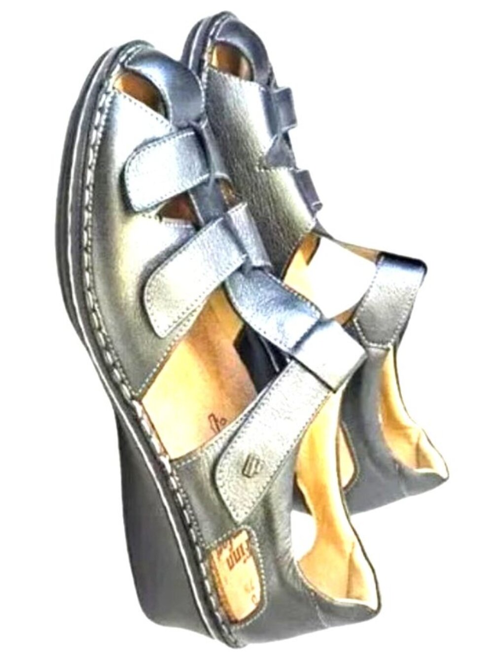 Finn Comfort Funen silver gray leather fisherman sandals US10=UK7.5=EU41